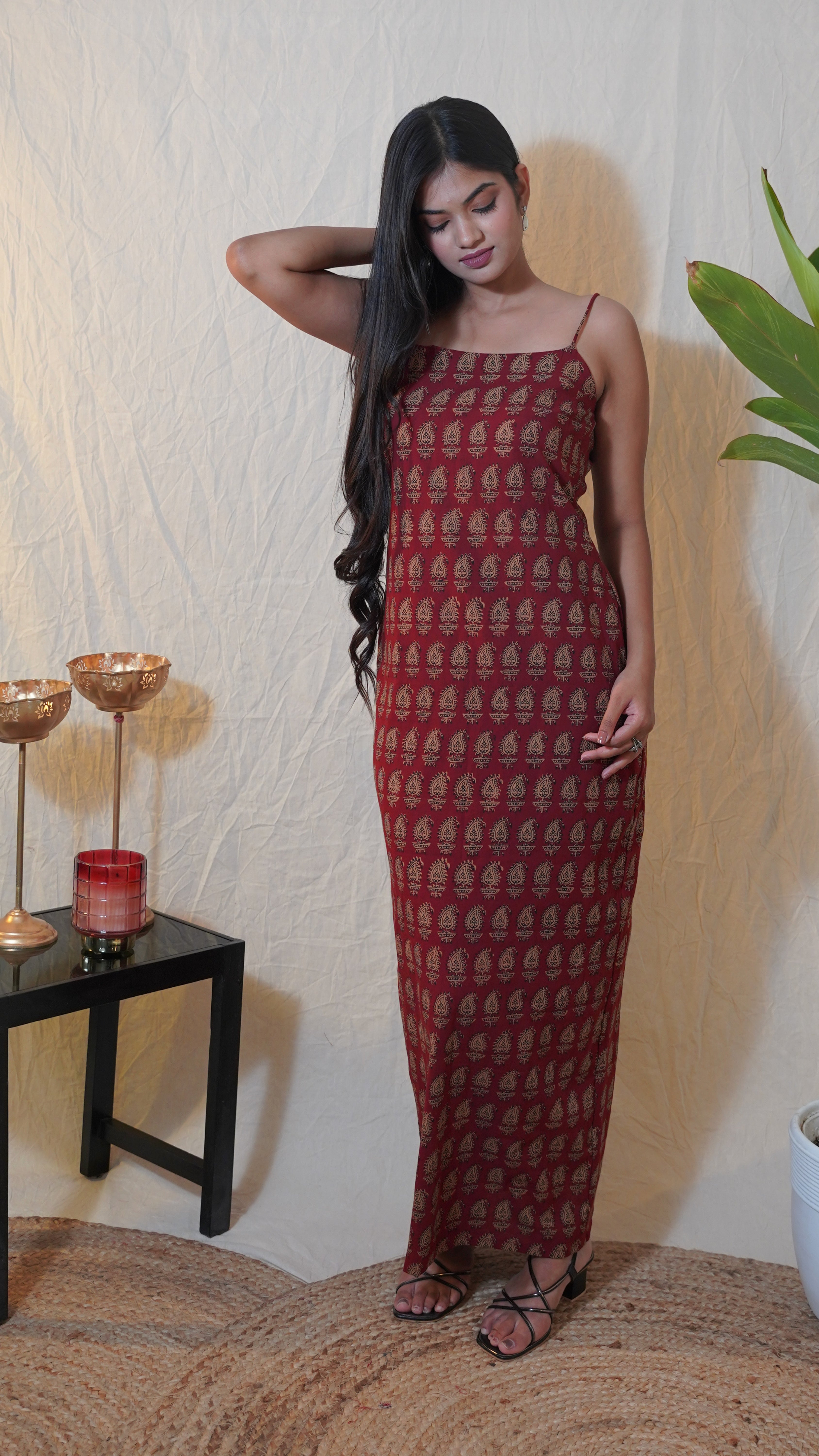 MAROON GOLD BAGH PRINT DRESS