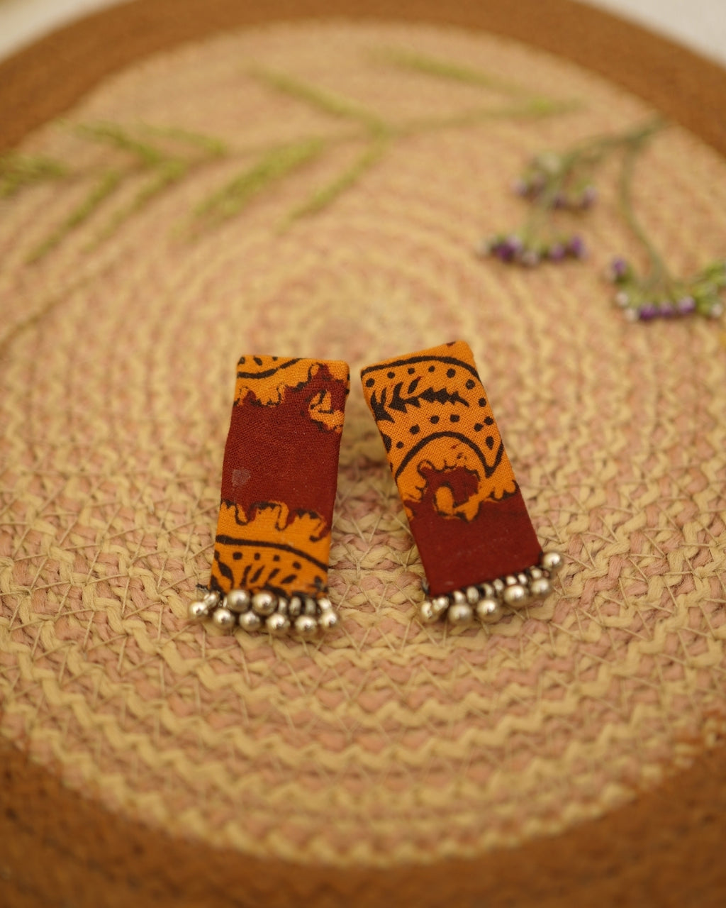 RED ORANGE BAGH PRINT EARRING