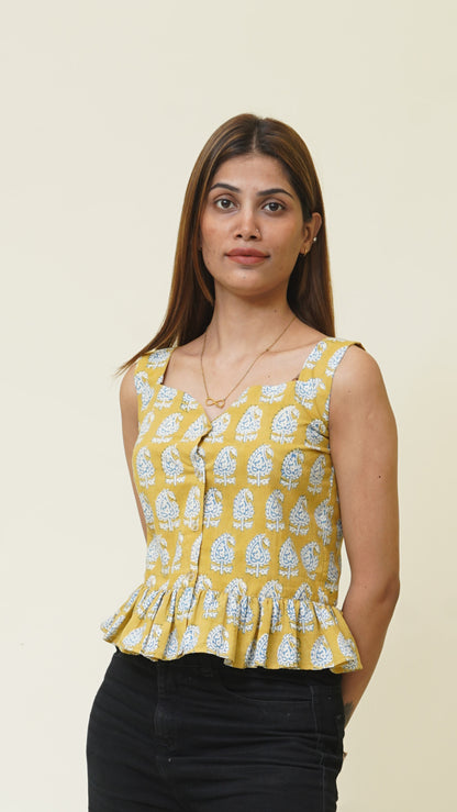 MUSTARD YELLOW BAGH PRINT BRALETTES