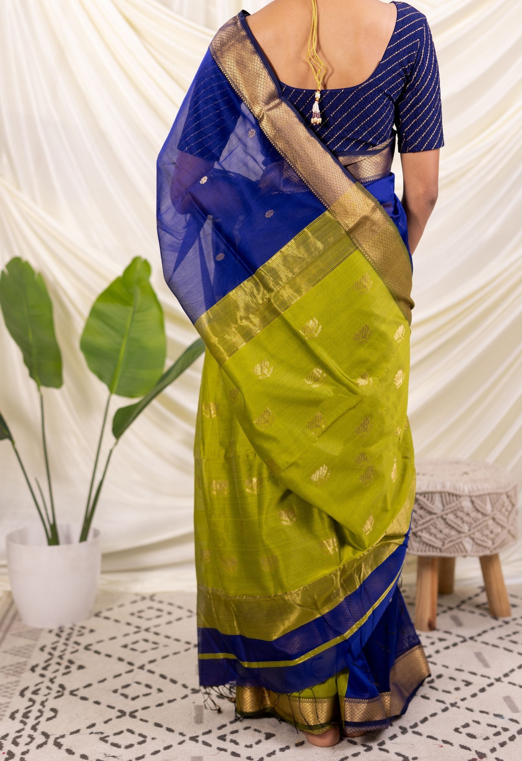 BLUE GREEN LOTUS BUTTA MAHESHWARI SAREE
