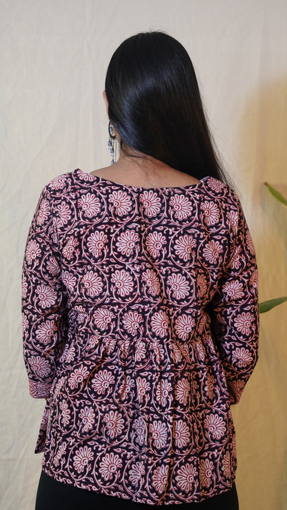 BLACK FLOWER BUTTI BAGH PRINT TOP