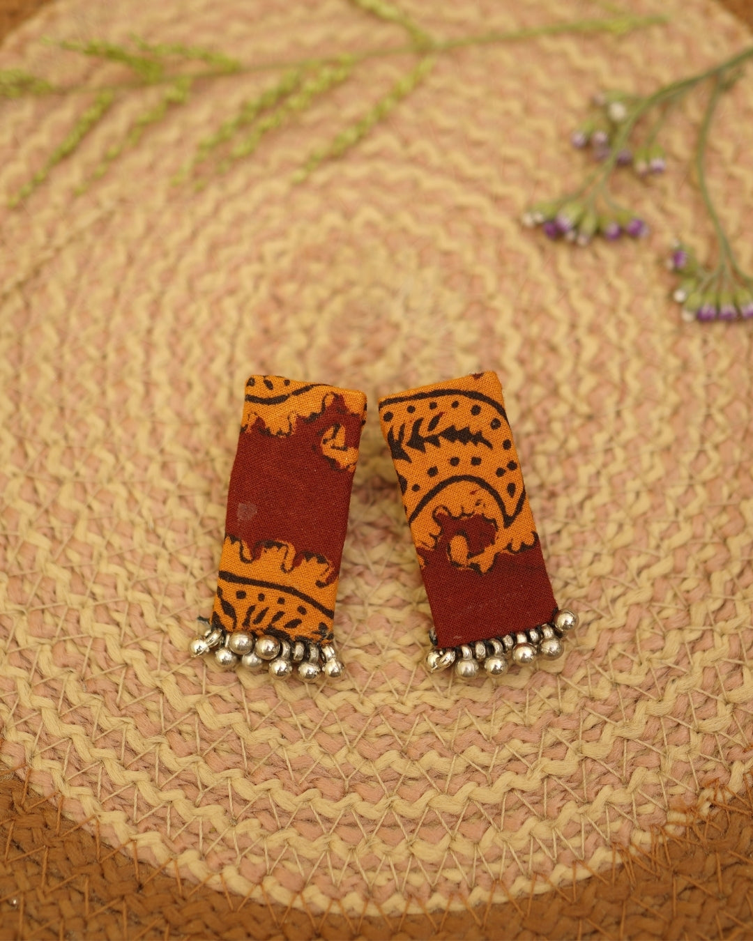 RED ORANGE BAGH PRINT EARRING