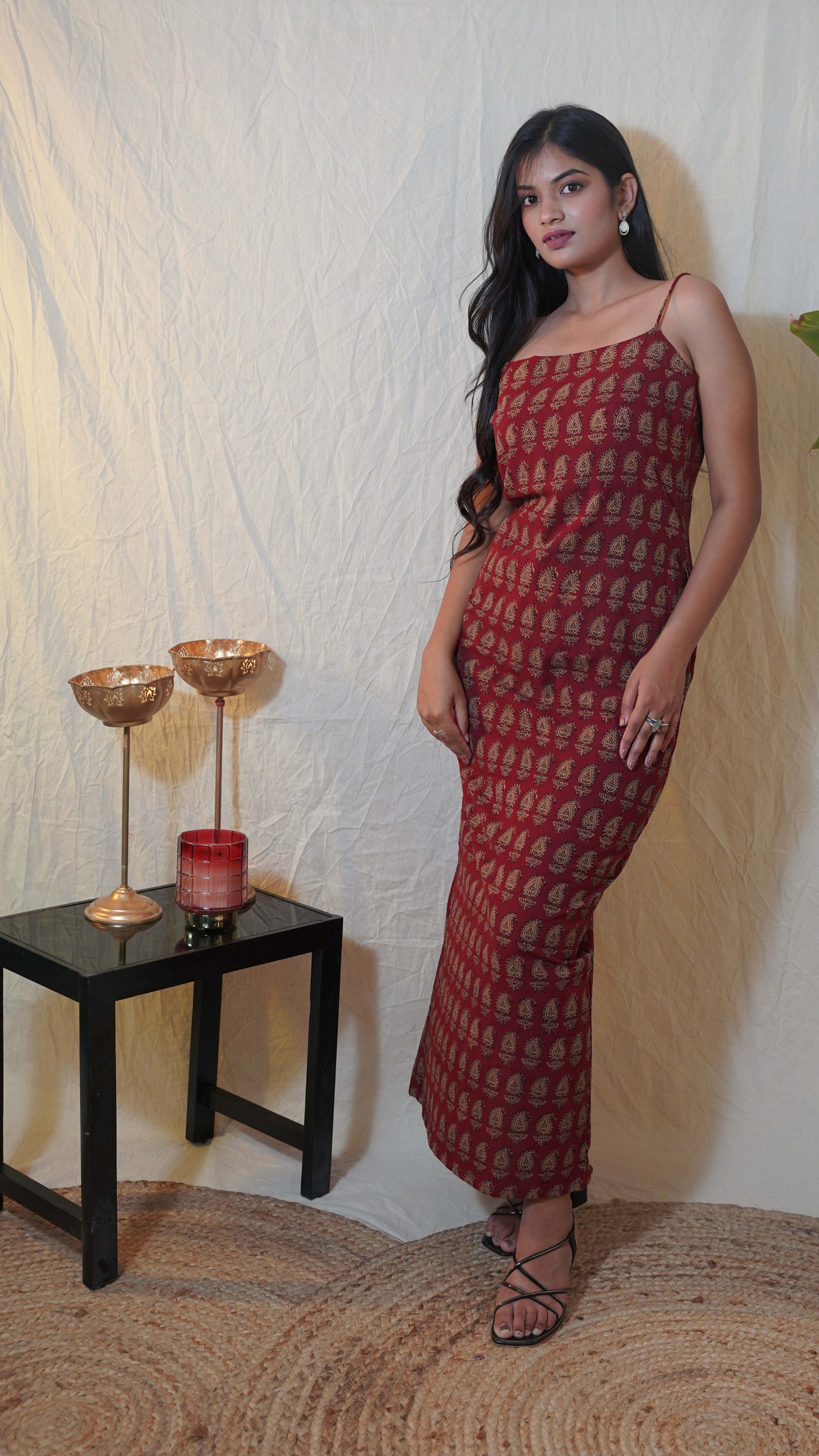 MAROON GOLD BAGH PRINT DRESS