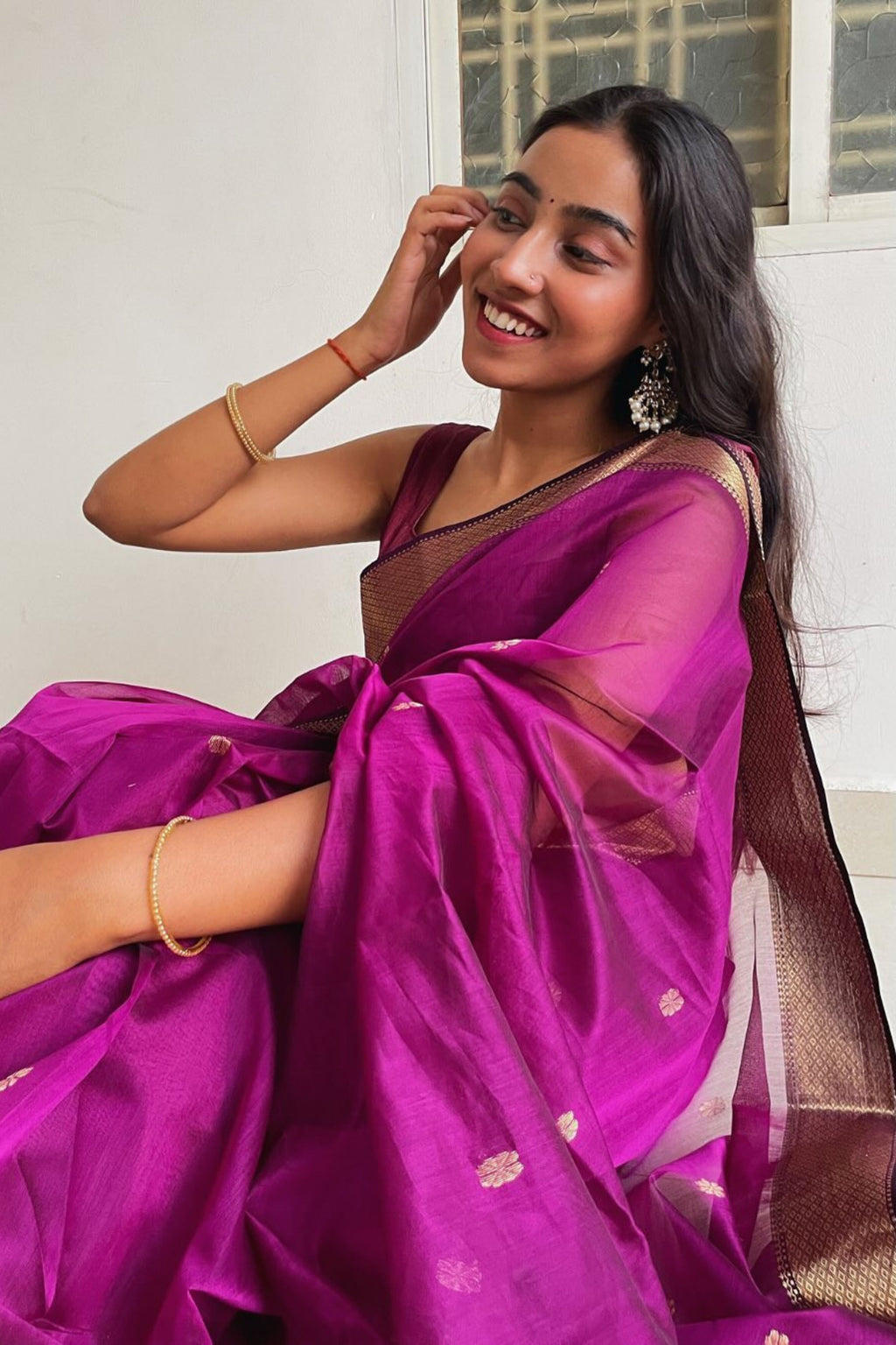PURPLE ORANGE LOTUS BUTTA MAHESHWARI SAREE