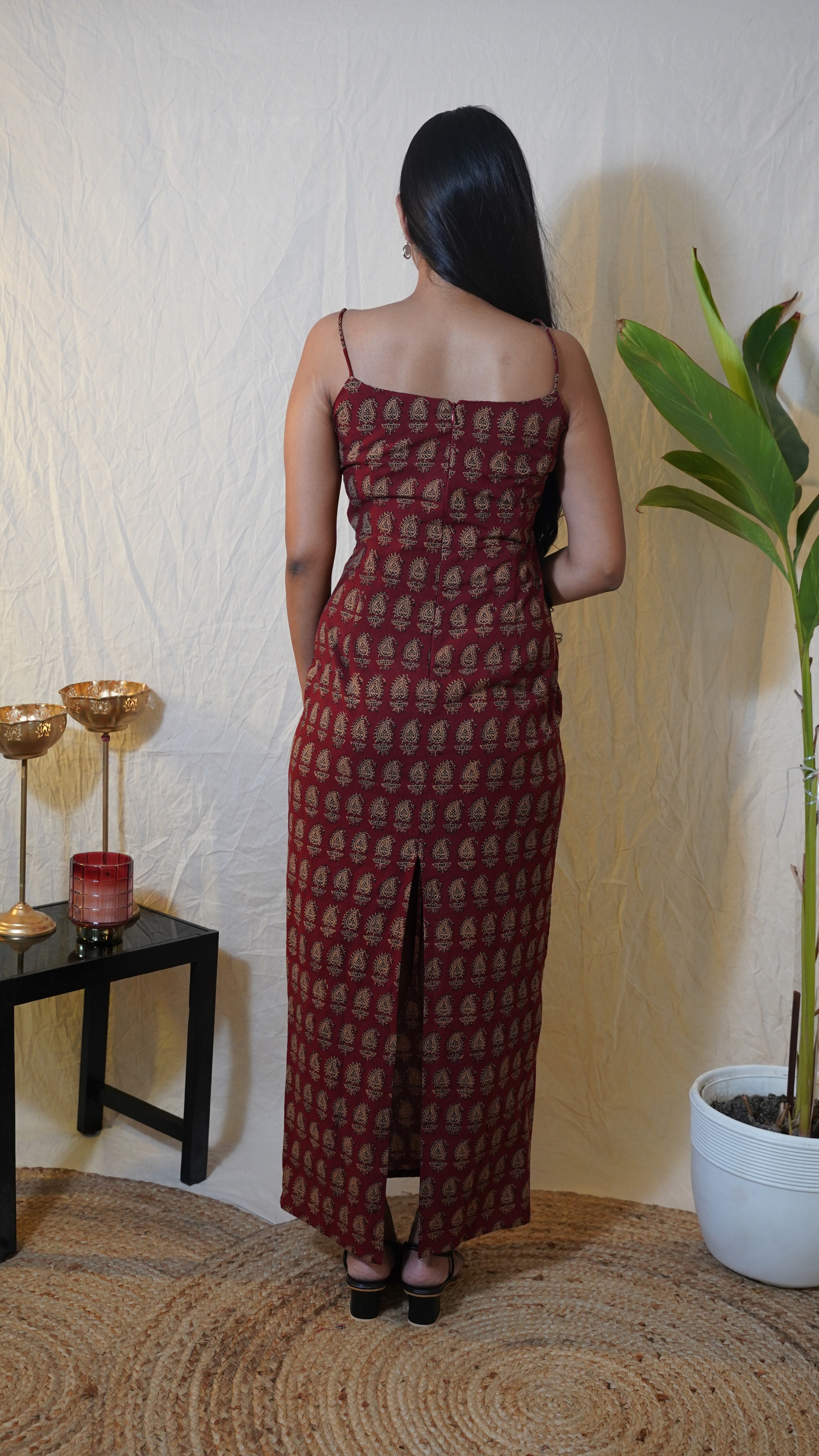 MAROON GOLD BAGH PRINT DRESS