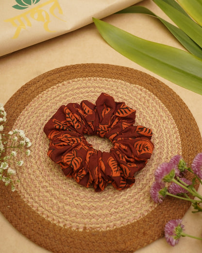RED ORANGE PALM PRINT SCRUNCHIES