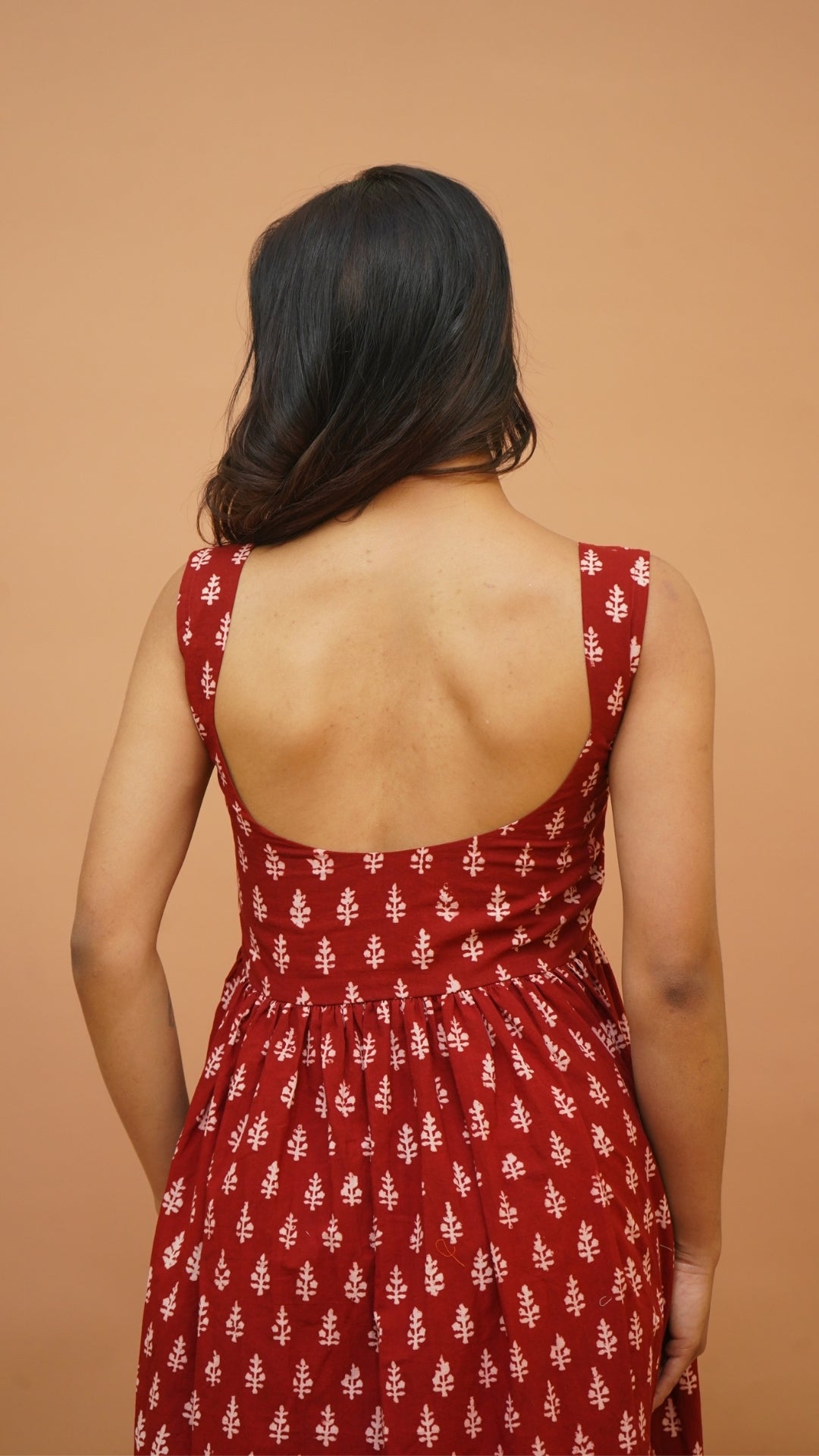 RED WHITE  BAGH PRINT DRESS