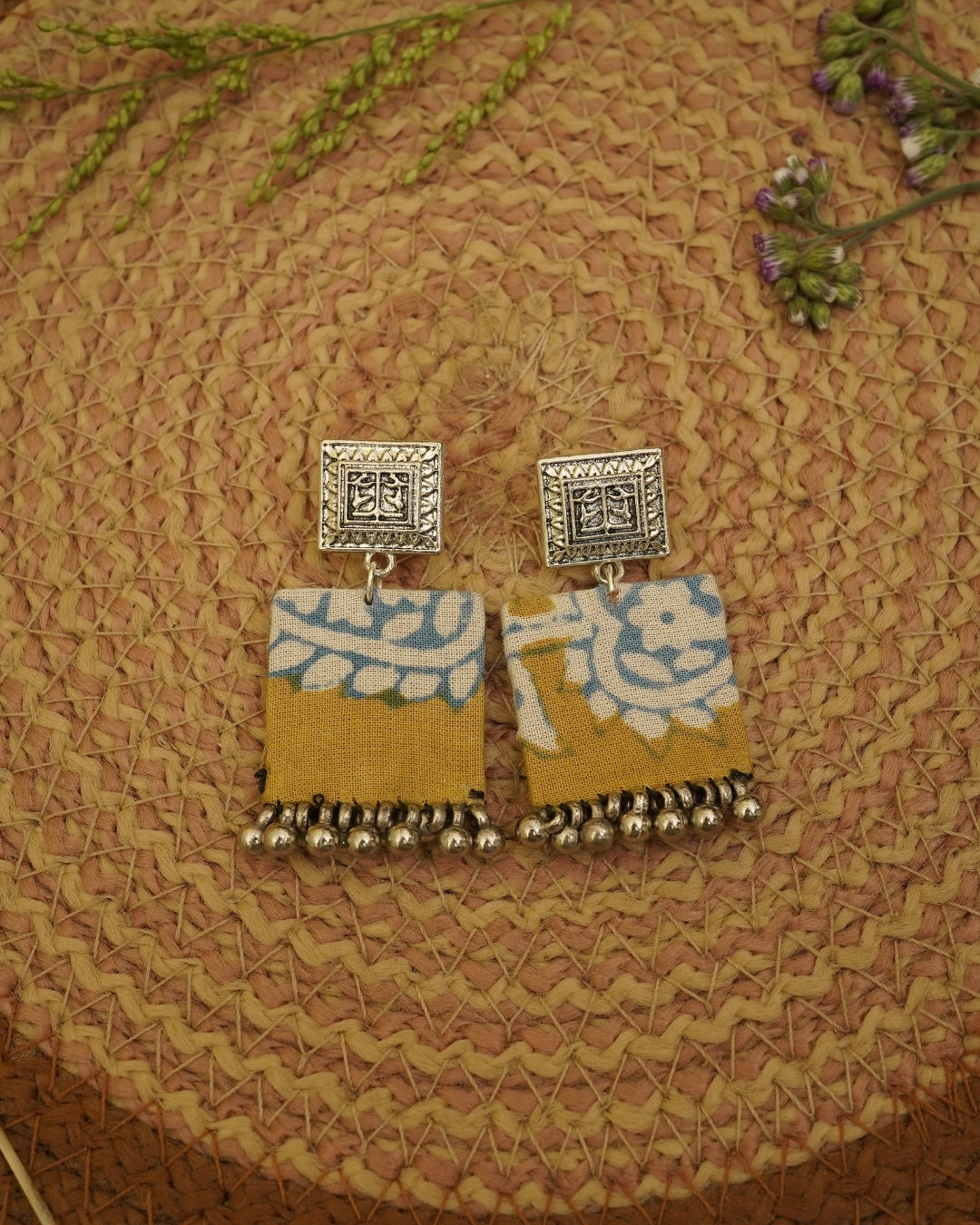 MUSTARD YELLOW BAGH PRINT EARRING