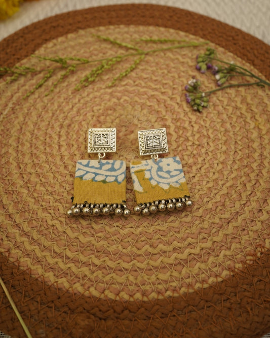 MUSTARD YELLOW BAGH PRINT EARRING