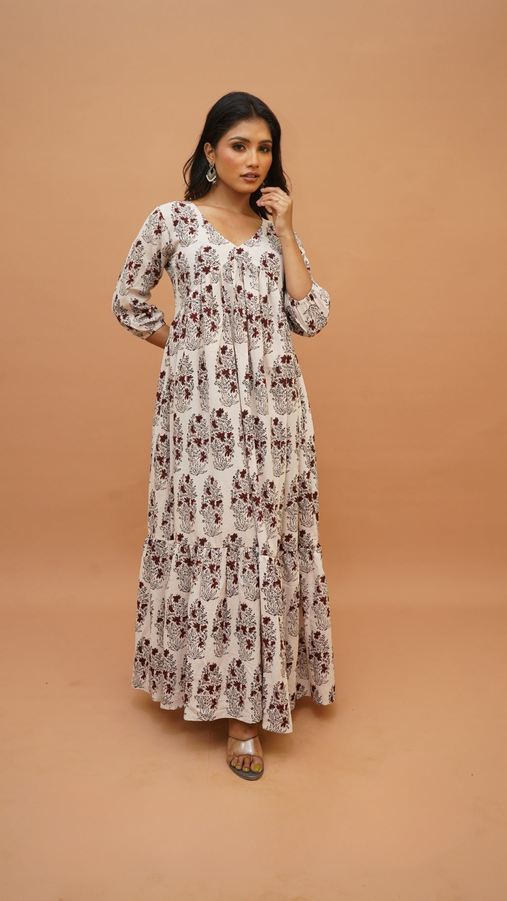 OFF WHITE RED BAGH PRINT DRESS