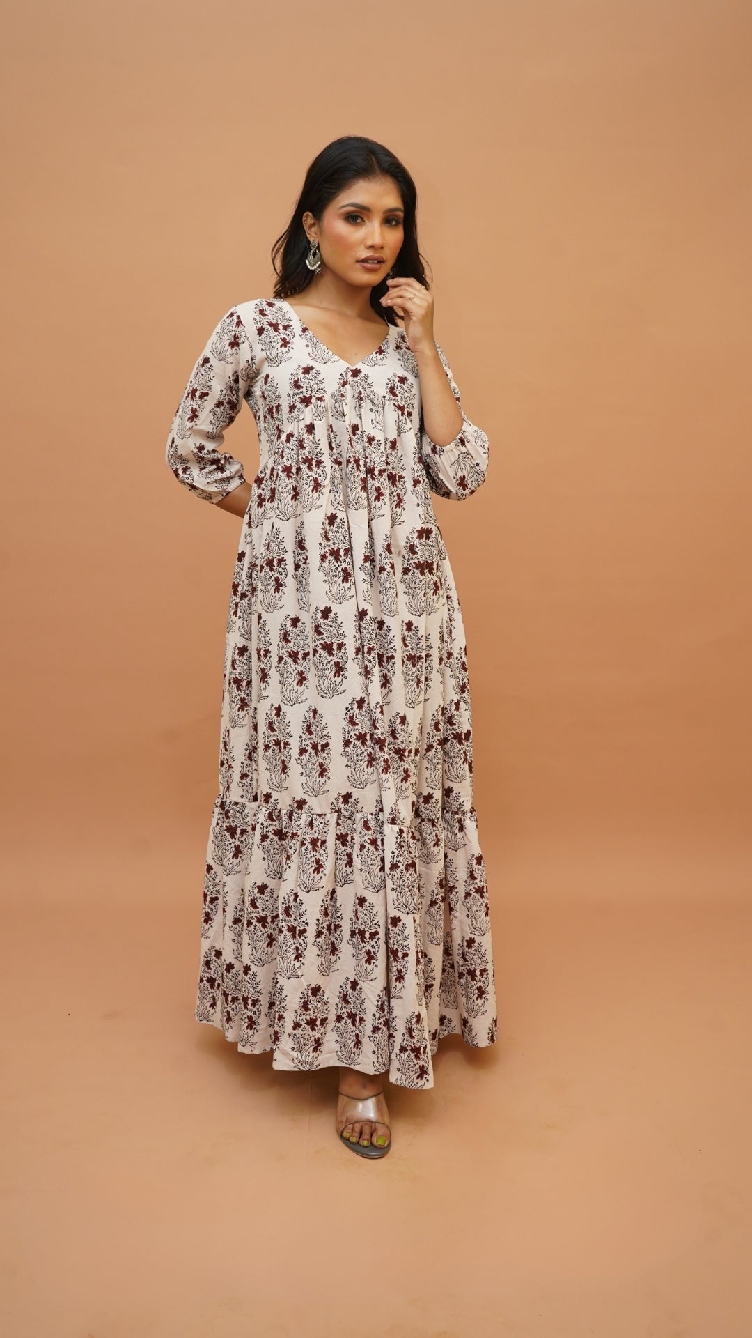 OFF WHITE RED BAGH PRINT DRESS