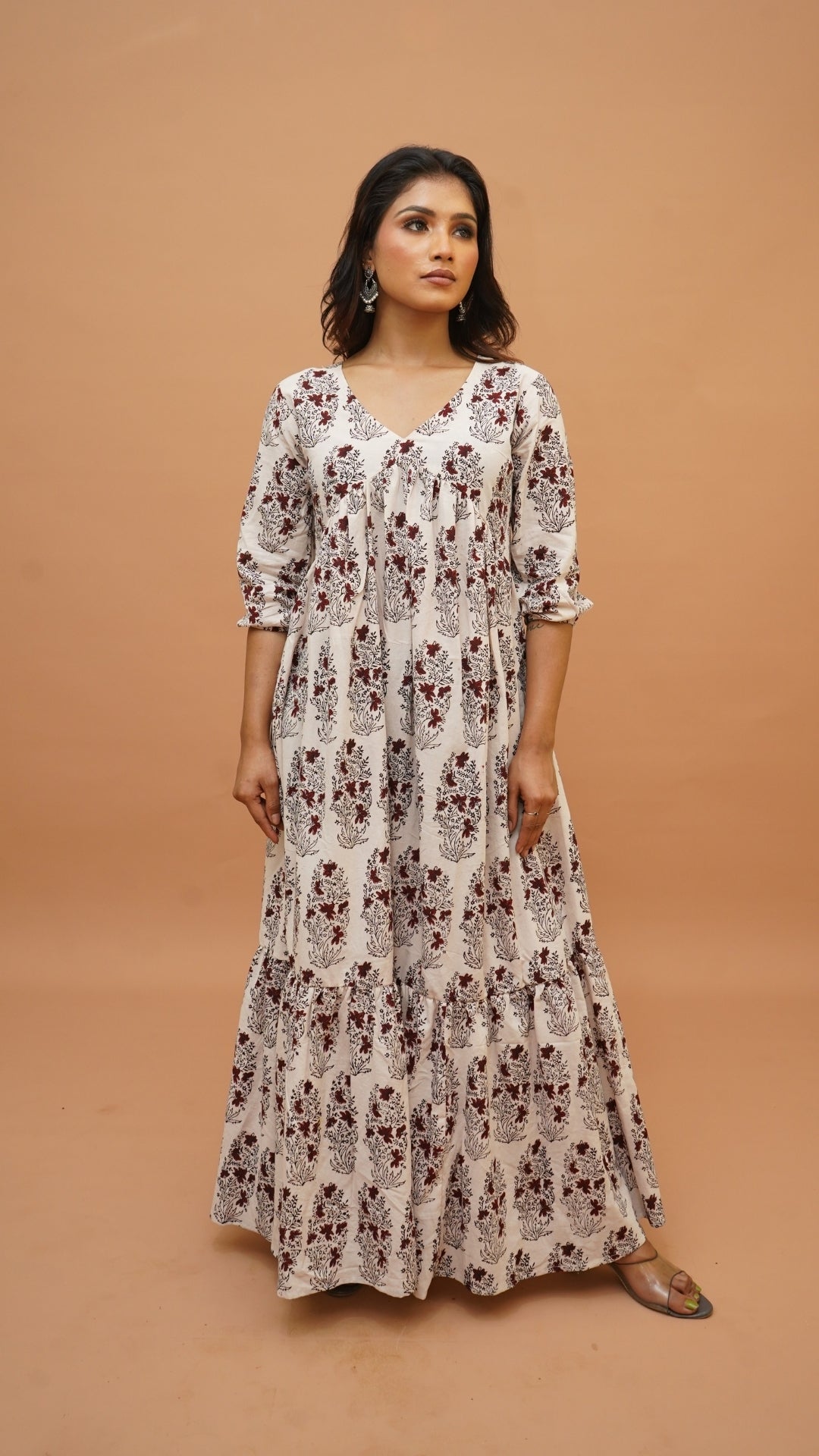 OFF WHITE RED BAGH PRINT DRESS