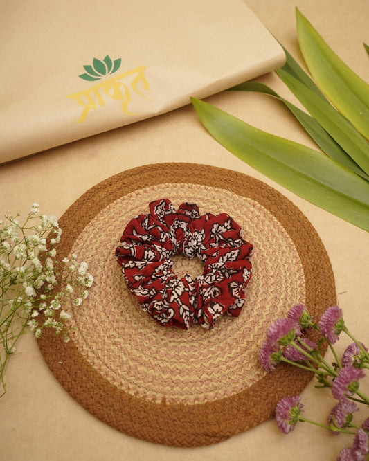 MAROON RED BAGH PRINT SCRUNCHIES
