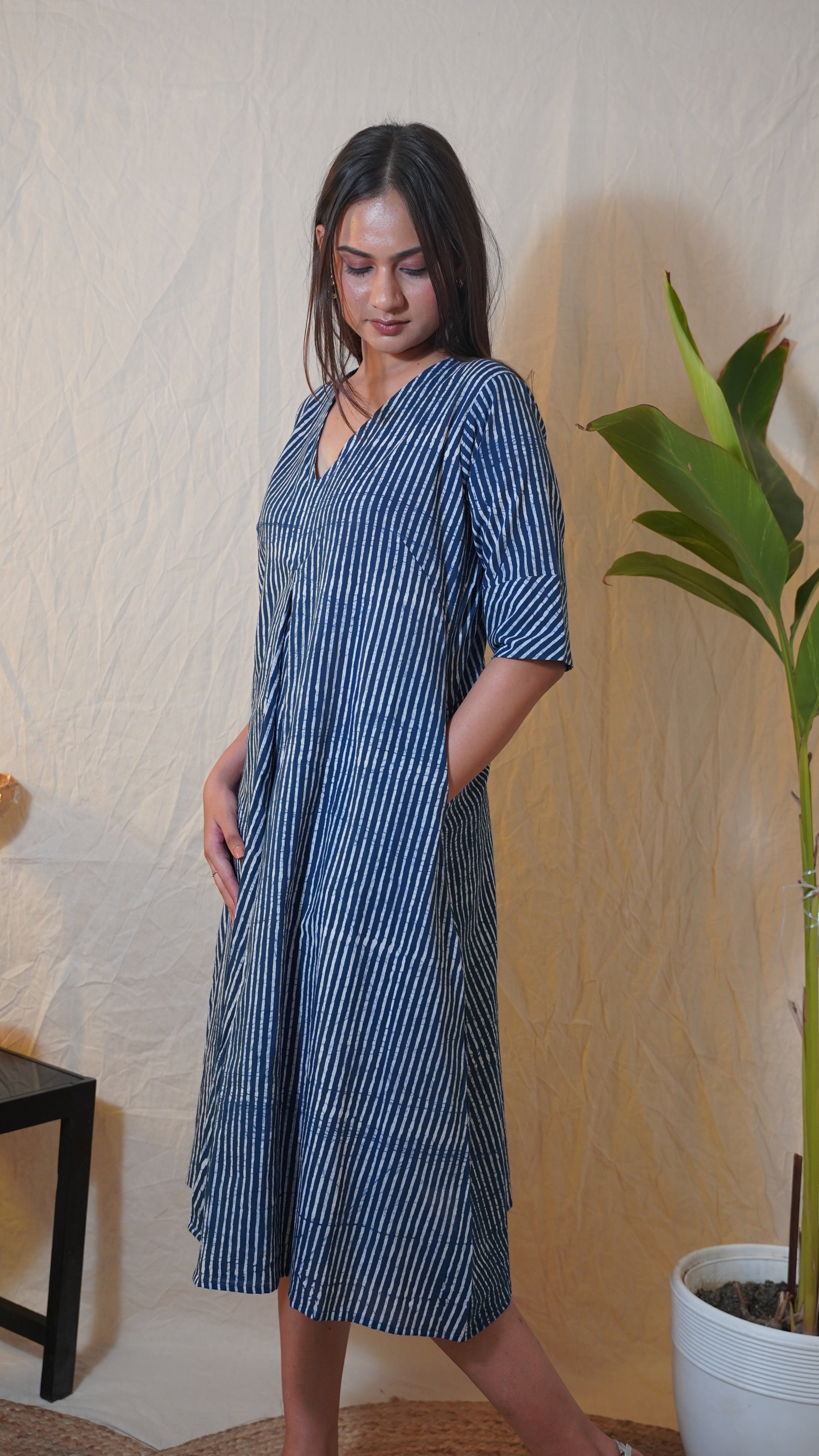 INDIGO BLUE AND WHITE BAGH PRINT DRESS