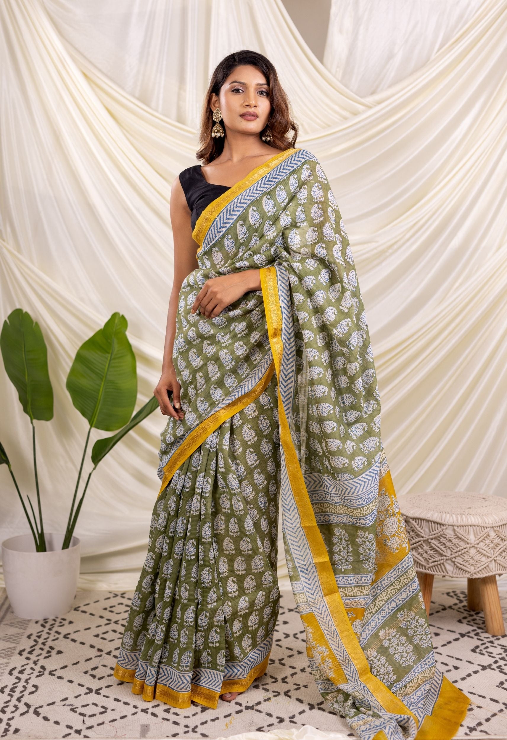 GREEN  BAGH PRINT  SAREE
