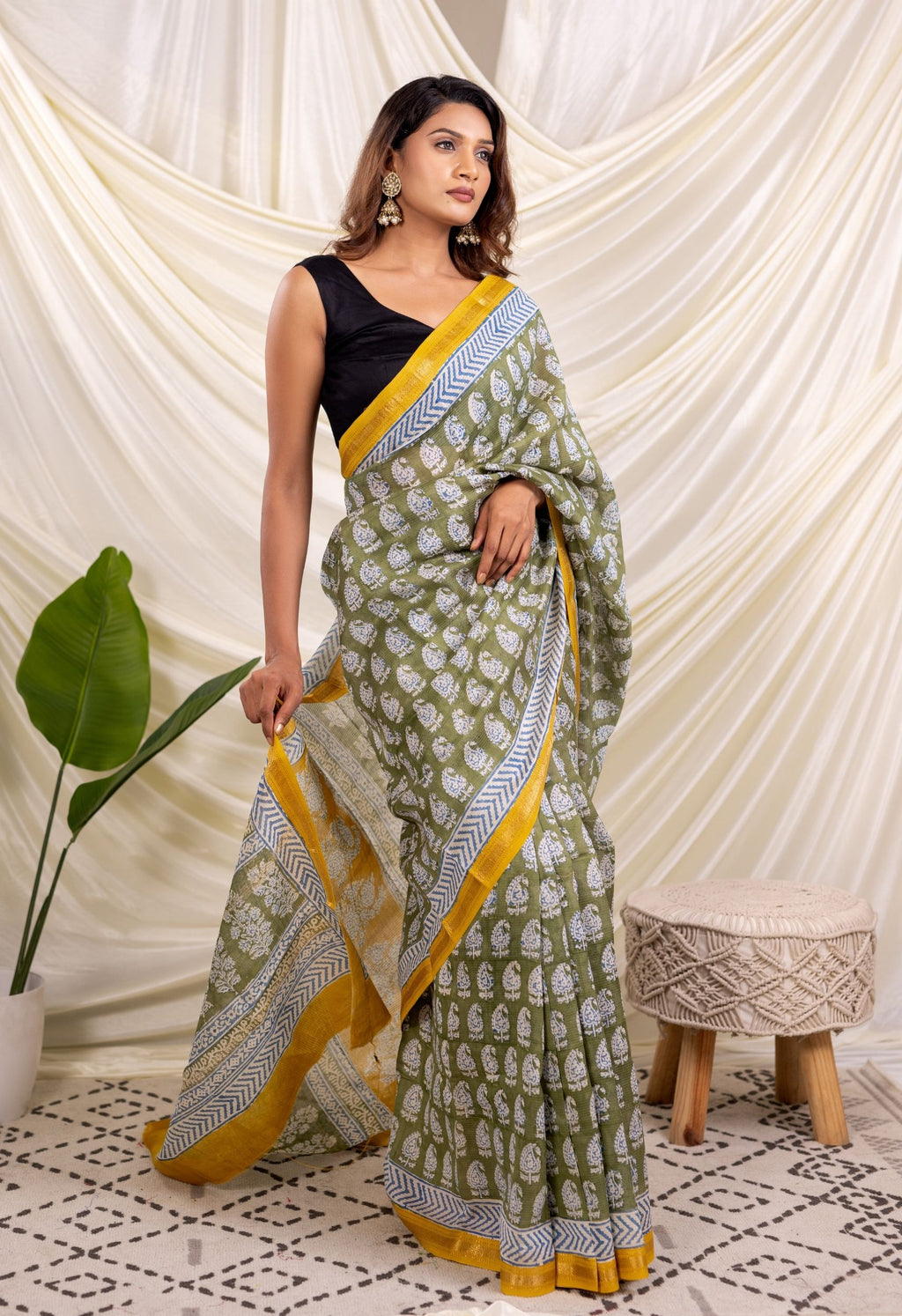 GREEN  BAGH PRINT  SAREE