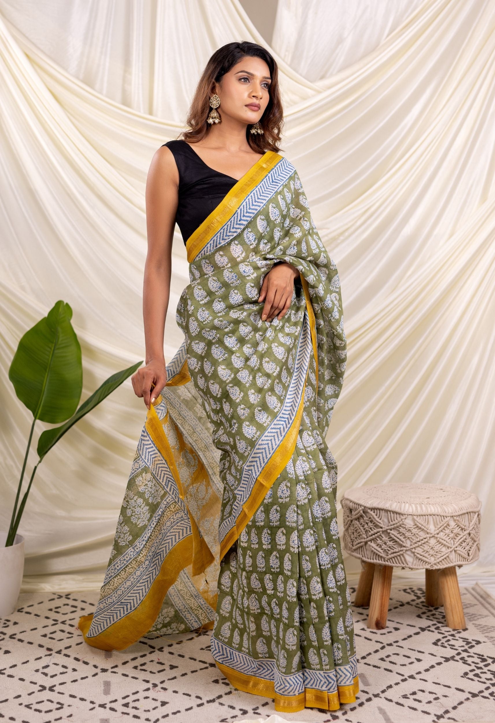 GREEN  BAGH PRINT  SAREE