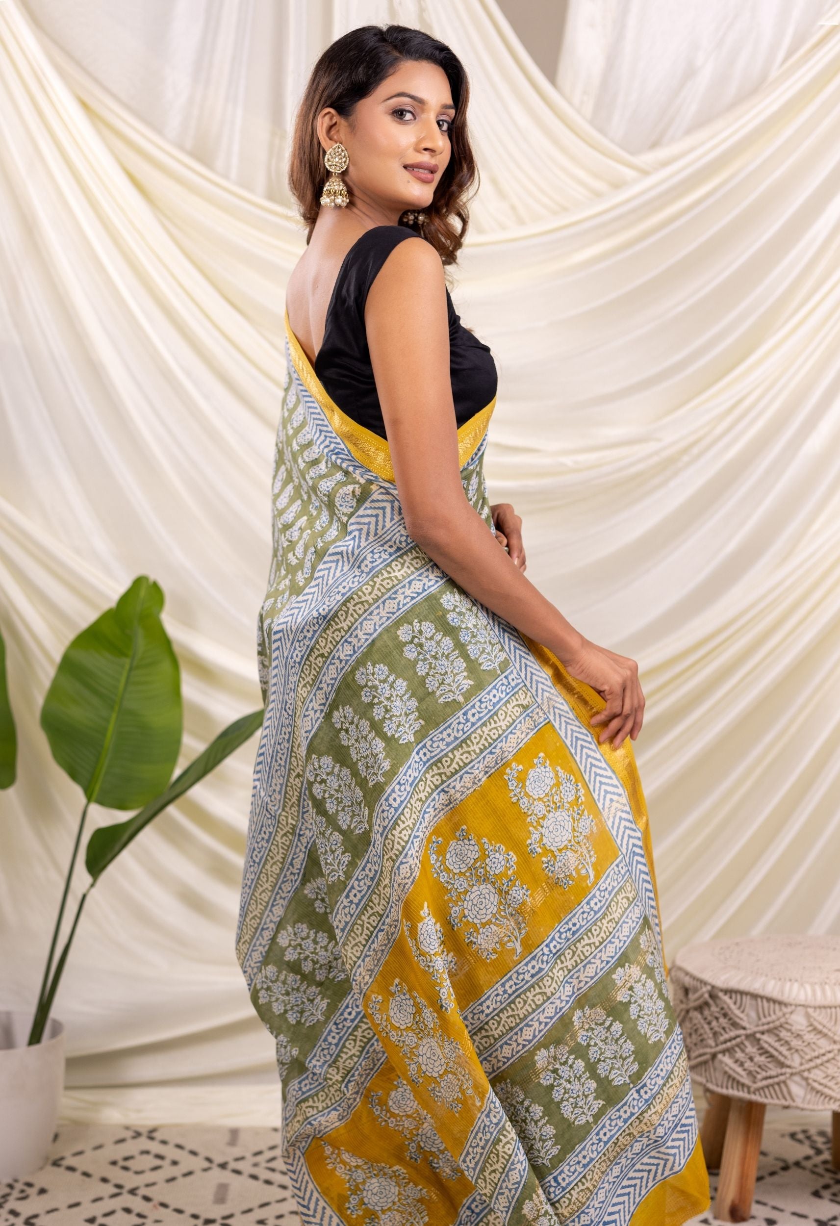 GREEN  BAGH PRINT  SAREE