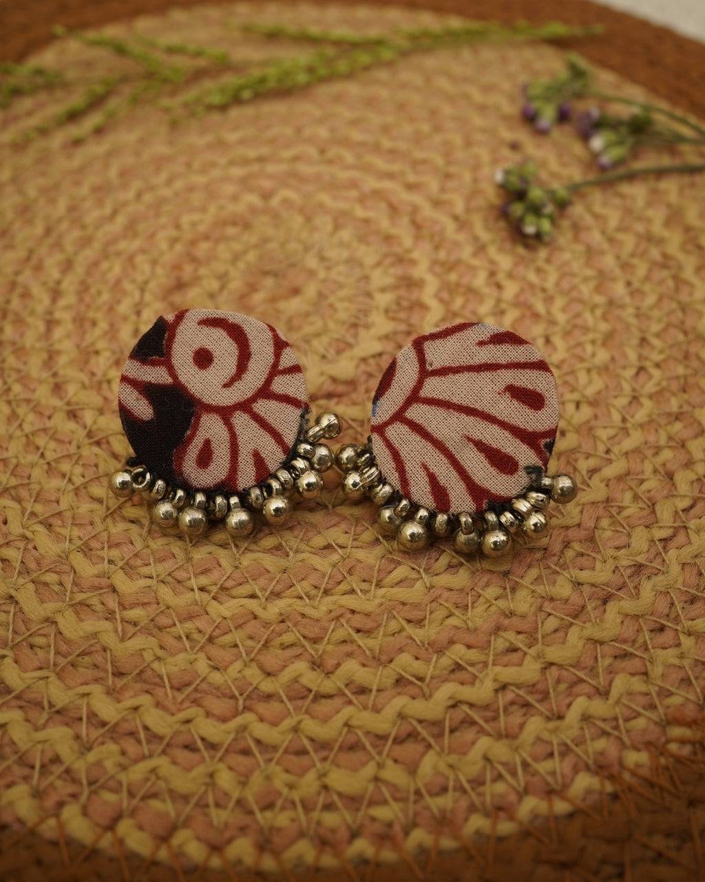 BLACK RED BAGH PRINT EARRING