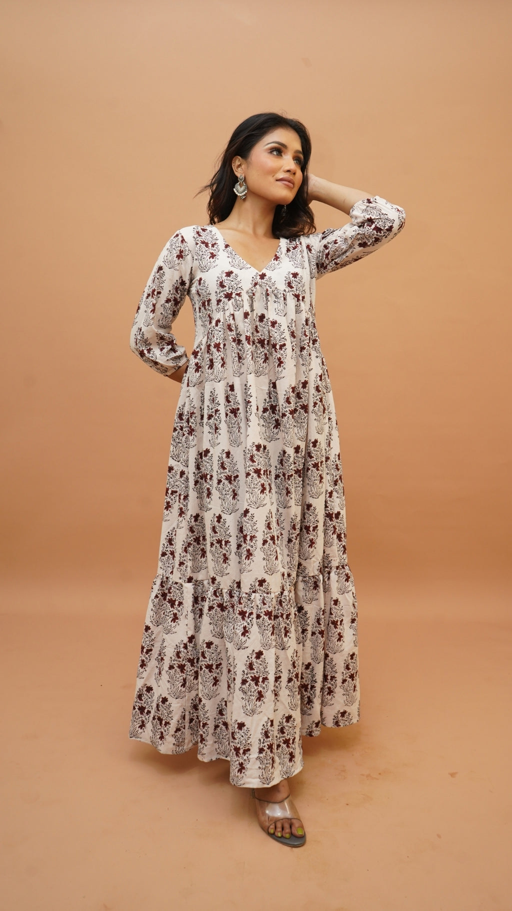 OFF WHITE RED BAGH PRINT DRESS