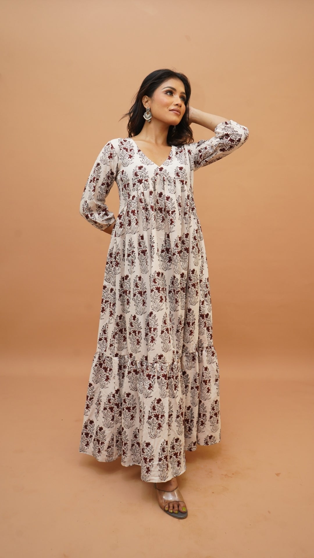 OFF WHITE RED BAGH PRINT DRESS