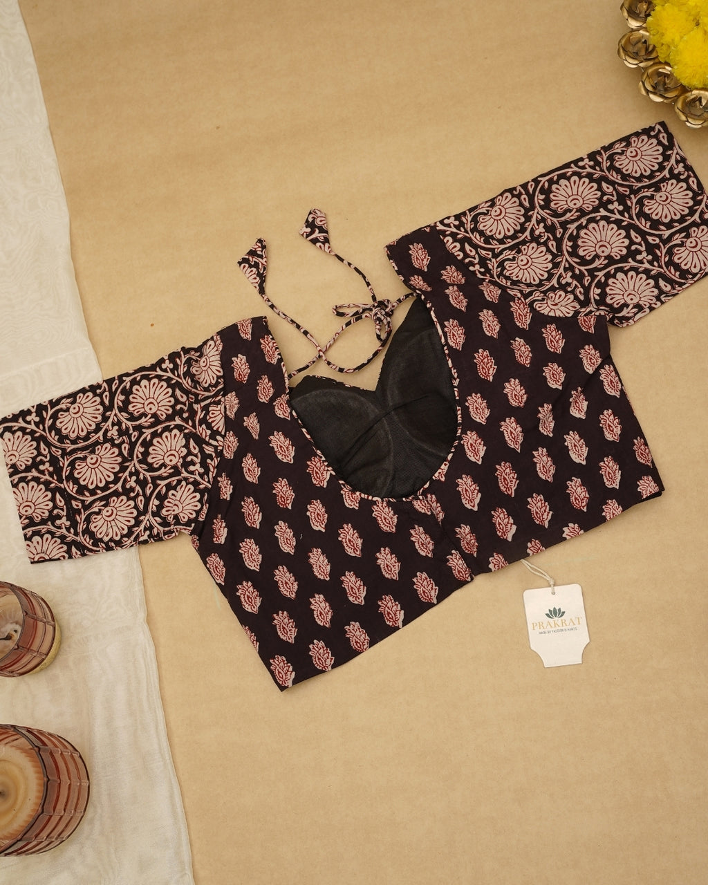 BLACK RED BAGH PRINT BLOUSE