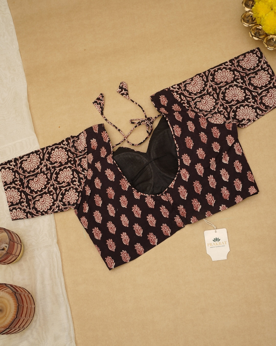 BLACK RED BAGH PRINT BLOUSE