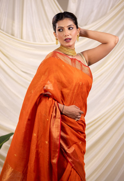 RUST ORANGE TISSUE-SILK MAHESHWARI SARRE
