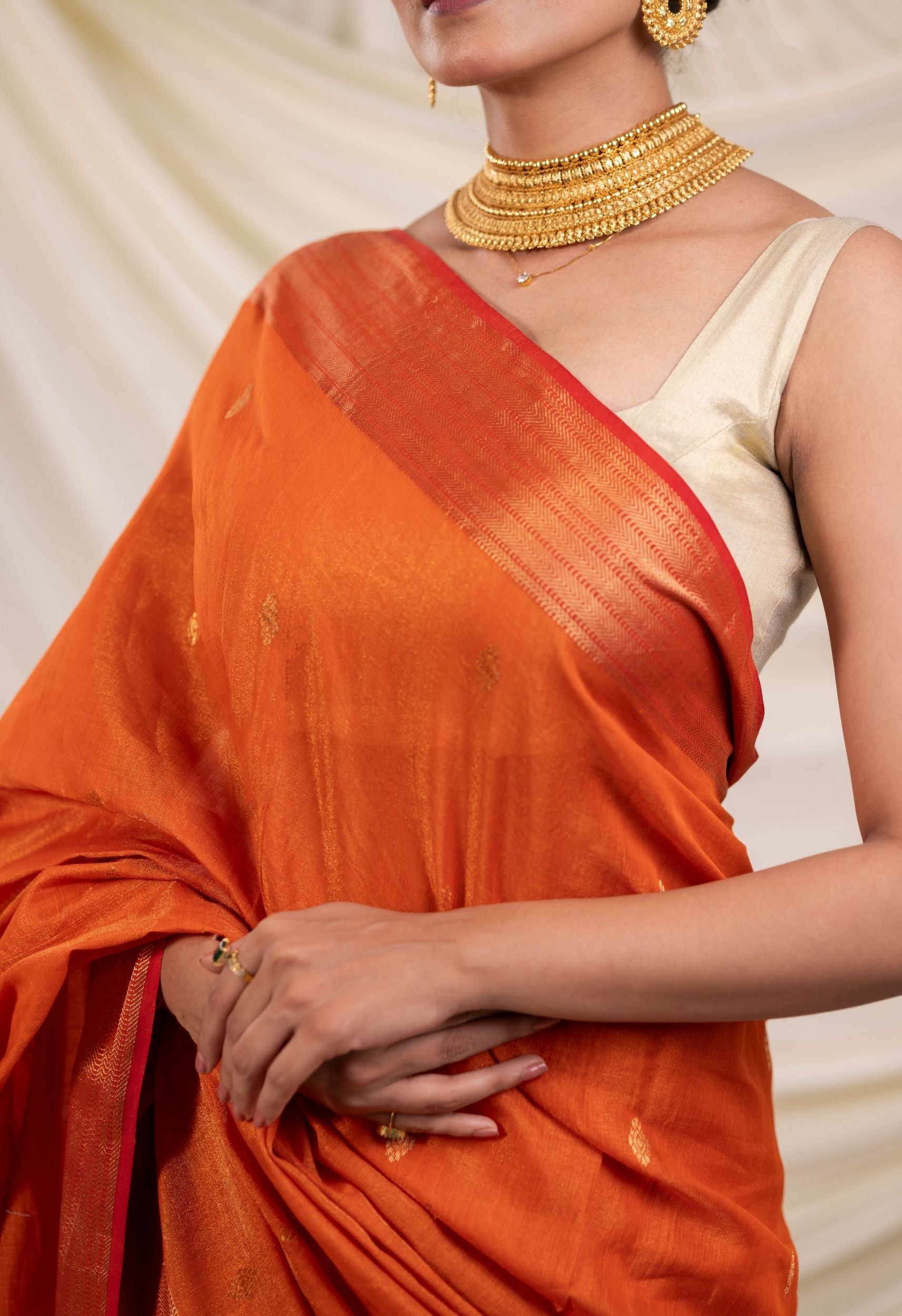 RUST ORANGE TISSUE-SILK MAHESHWARI SARRE