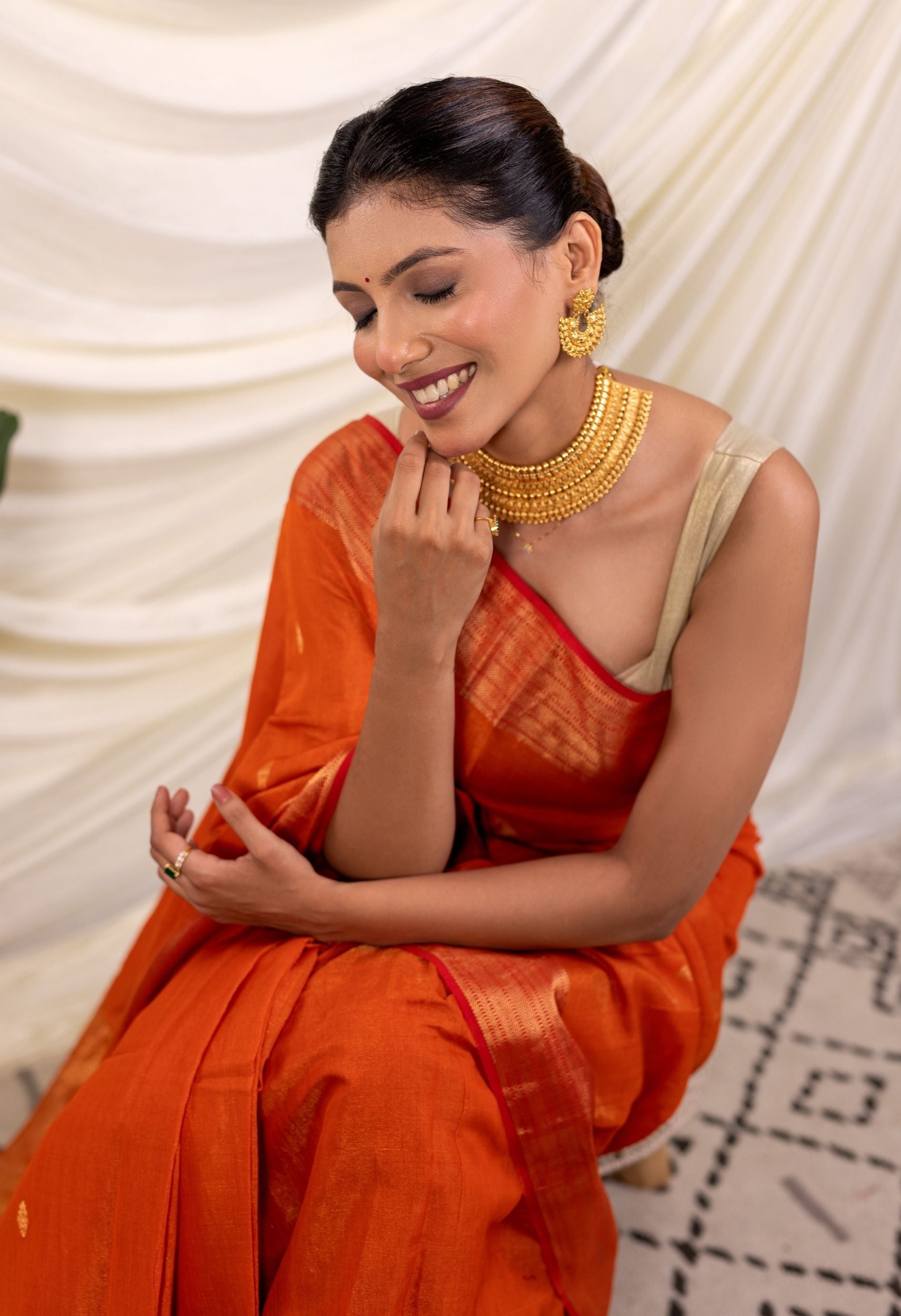 RUST ORANGE TISSUE-SILK MAHESHWARI SARRE