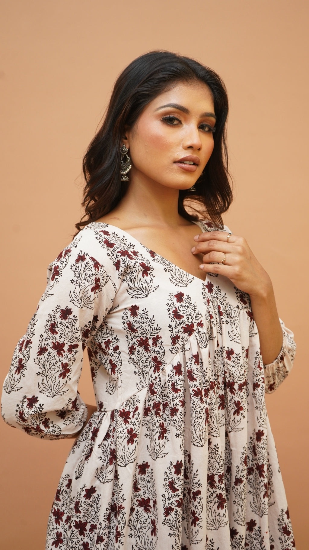 OFF WHITE RED BAGH PRINT DRESS