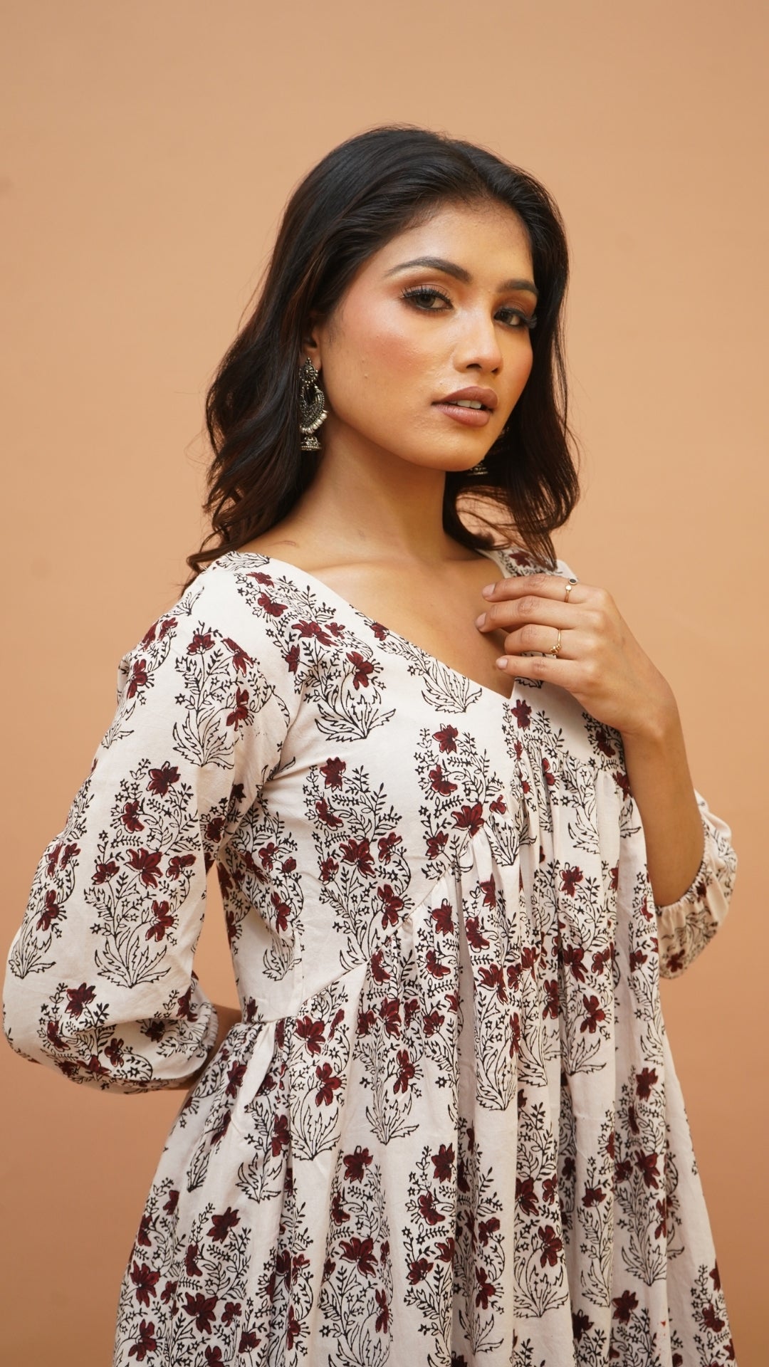 OFF WHITE RED BAGH PRINT DRESS