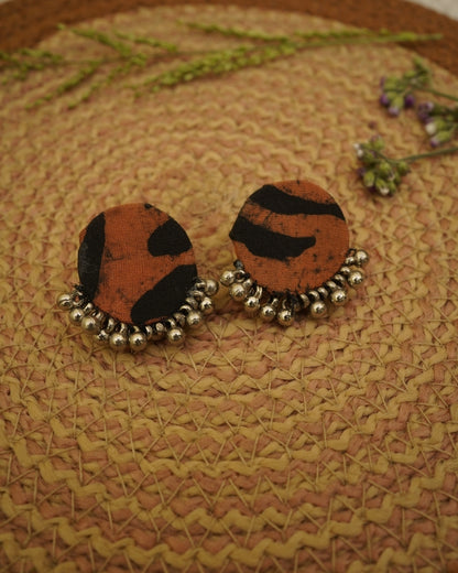 RUST BROWN BLACK BATIK PRINT EARRING
