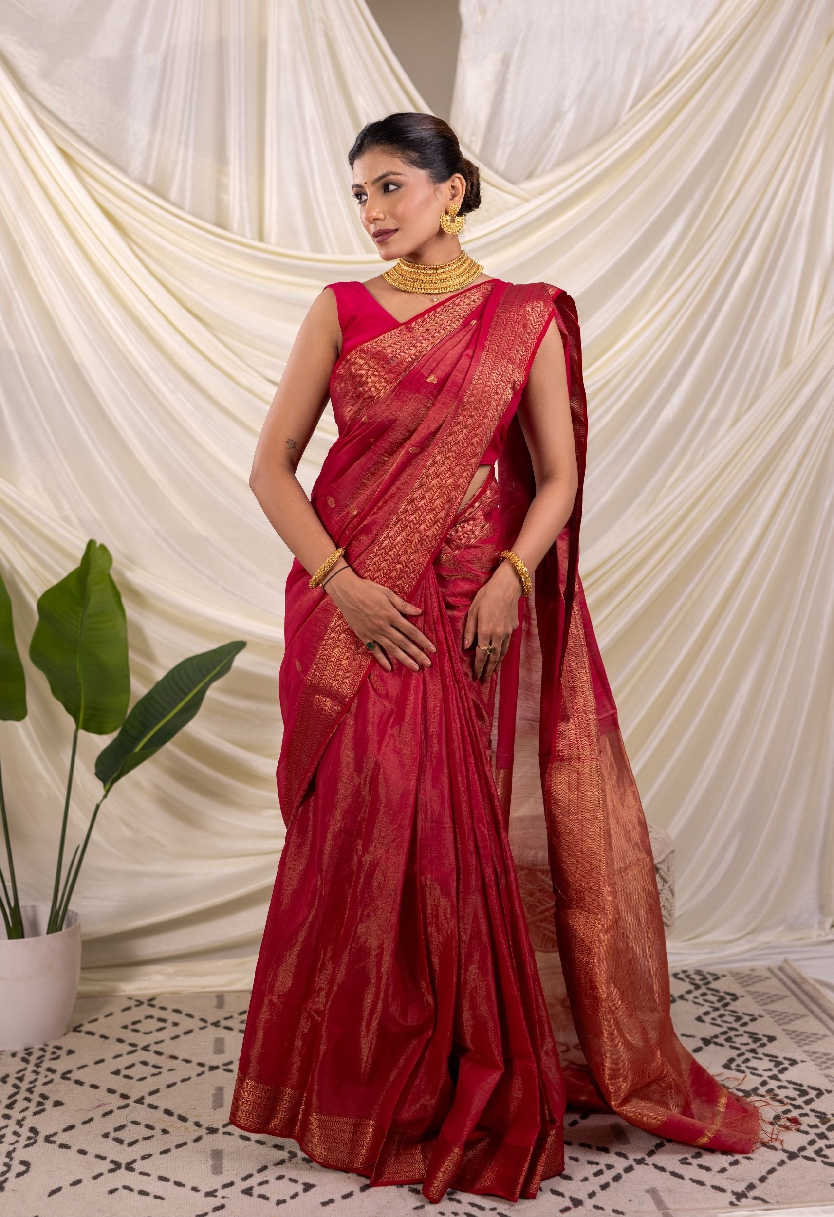 PINK TISSUE-SILK MAHESHWARI SARRE