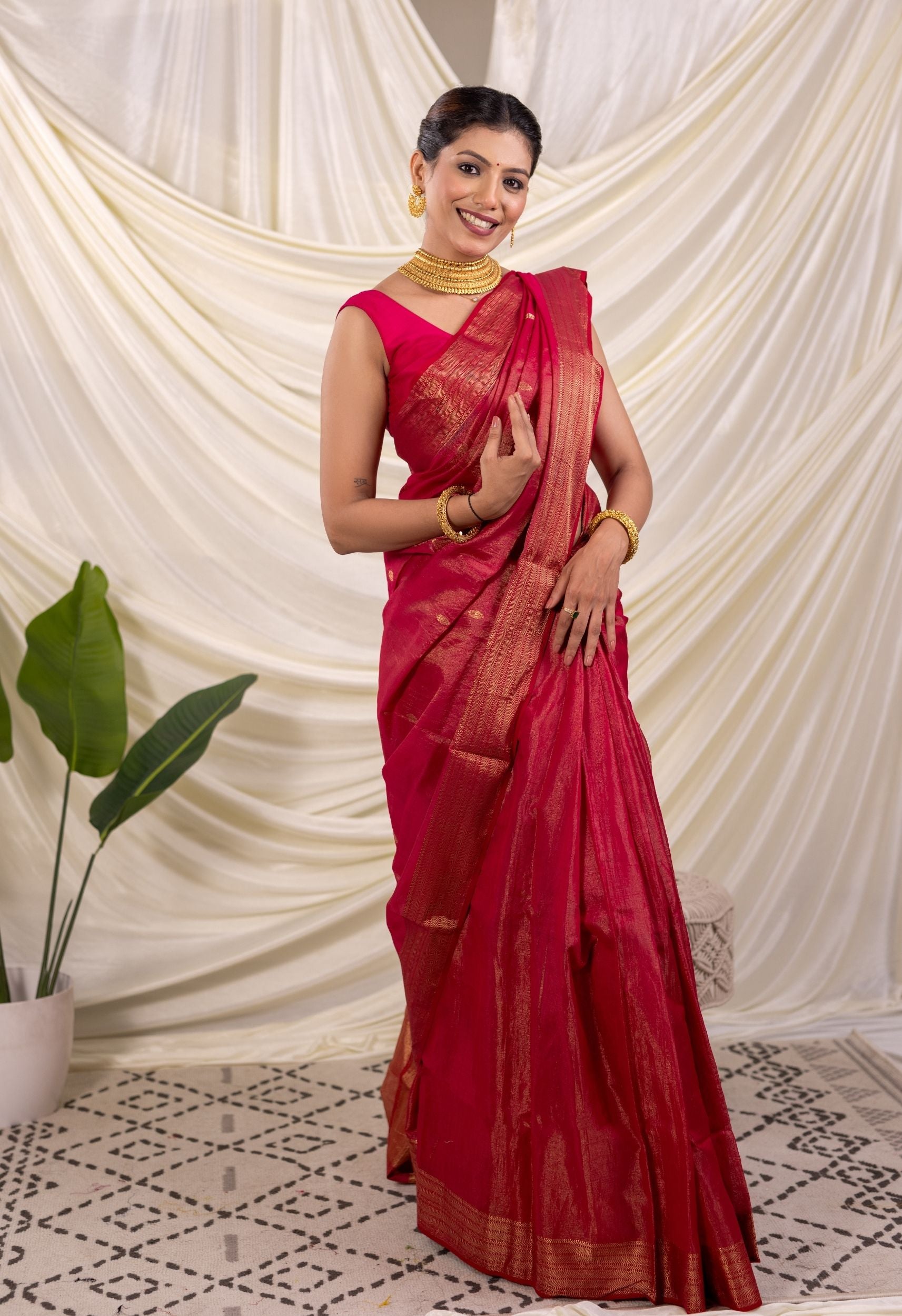 PINK TISSUE-SILK MAHESHWARI SARRE