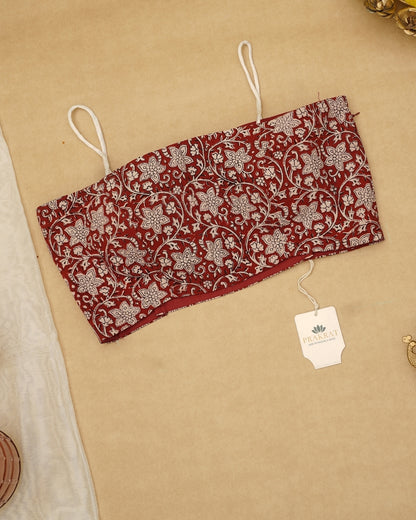RED WHITE NOODLE STRAP BAGH PRINT BLOUSE