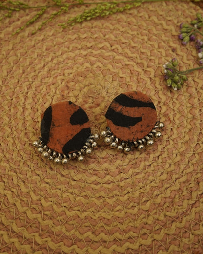 RUST BROWN BLACK BATIK PRINT EARRING