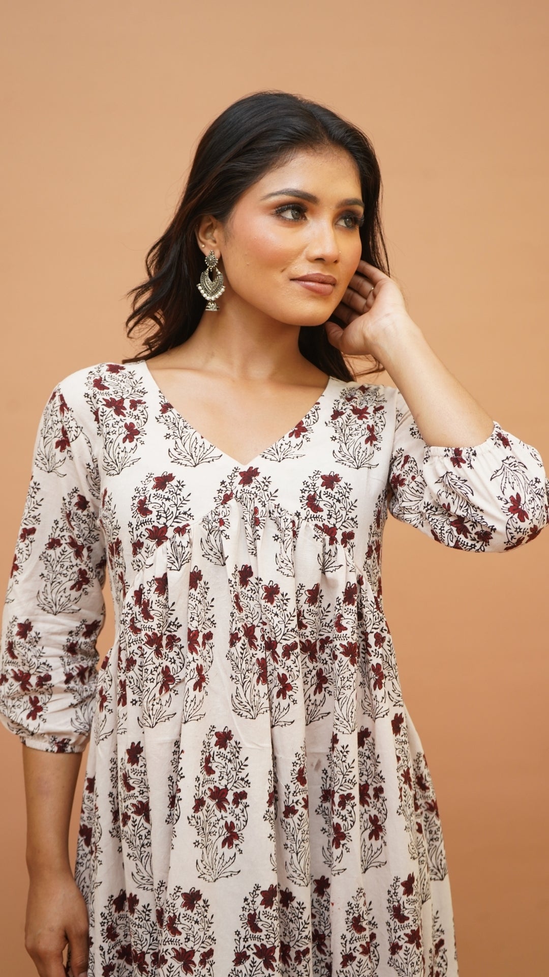 OFF WHITE RED BAGH PRINT DRESS