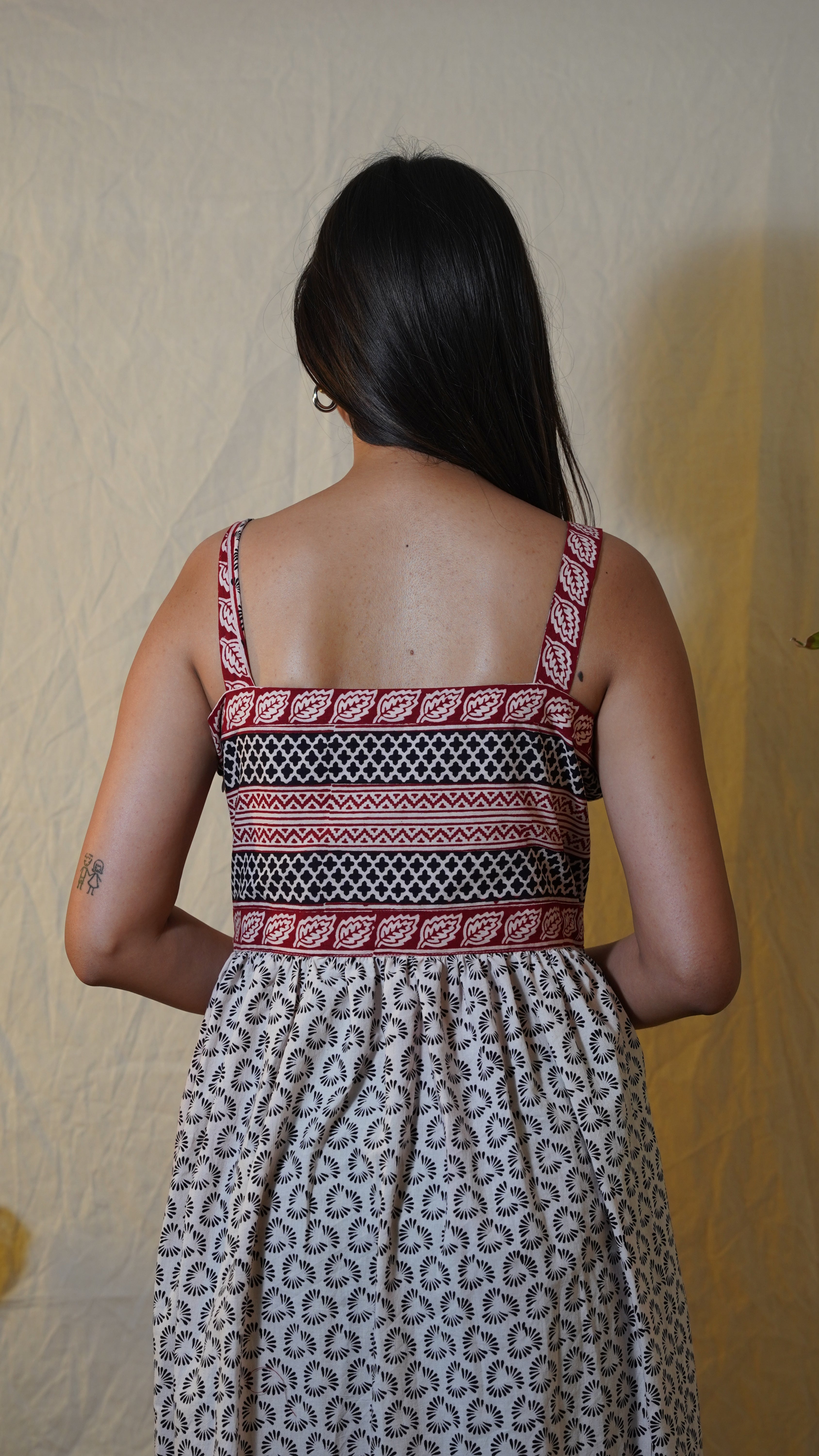 WHITE RED BAGH PRINT EMPIRE DRESS