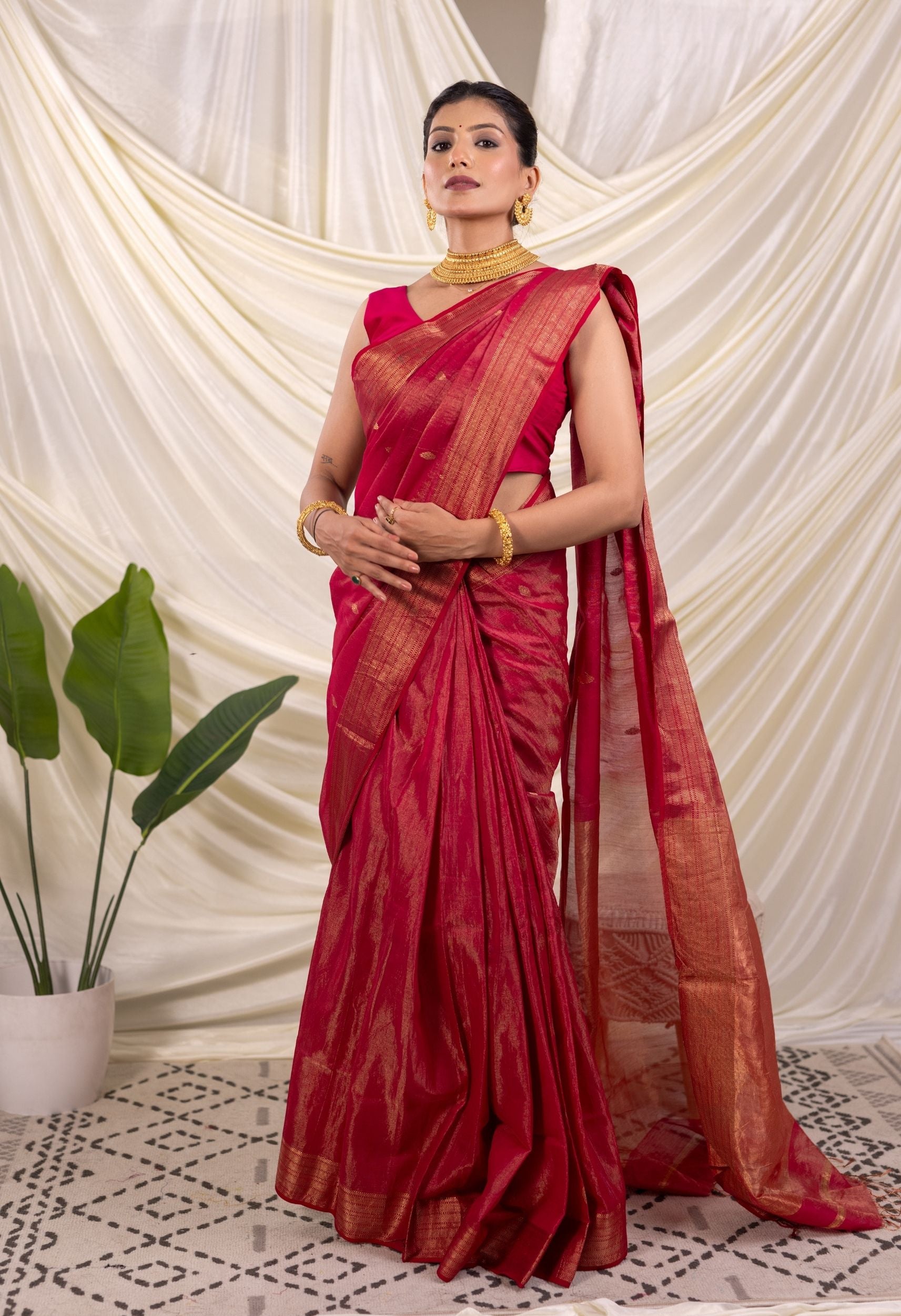 PINK TISSUE-SILK MAHESHWARI SARRE