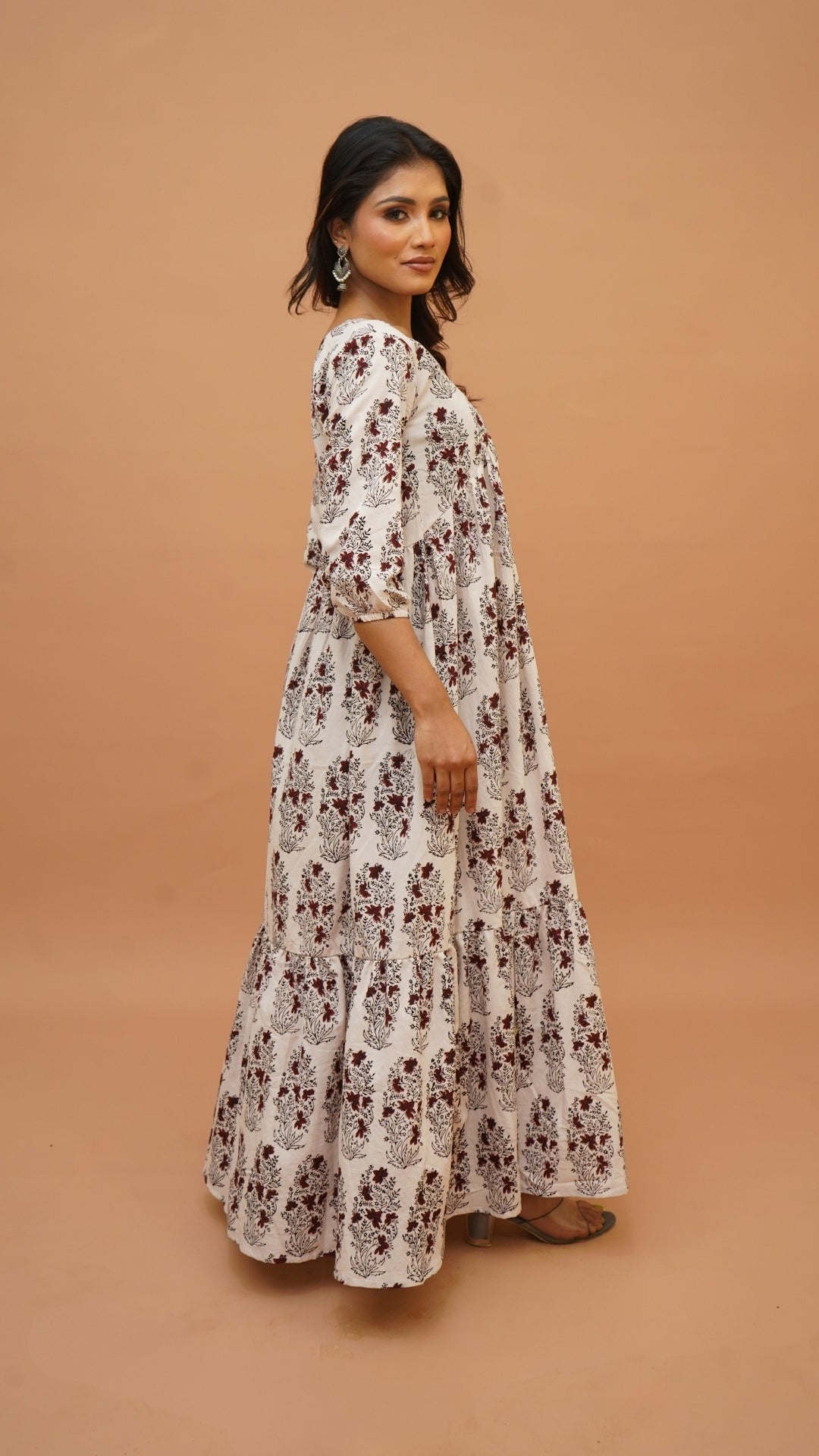 OFF WHITE RED BAGH PRINT DRESS