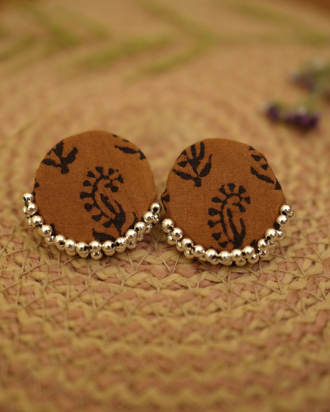 COFFEE BROWN  BAGH PRINT EARRING