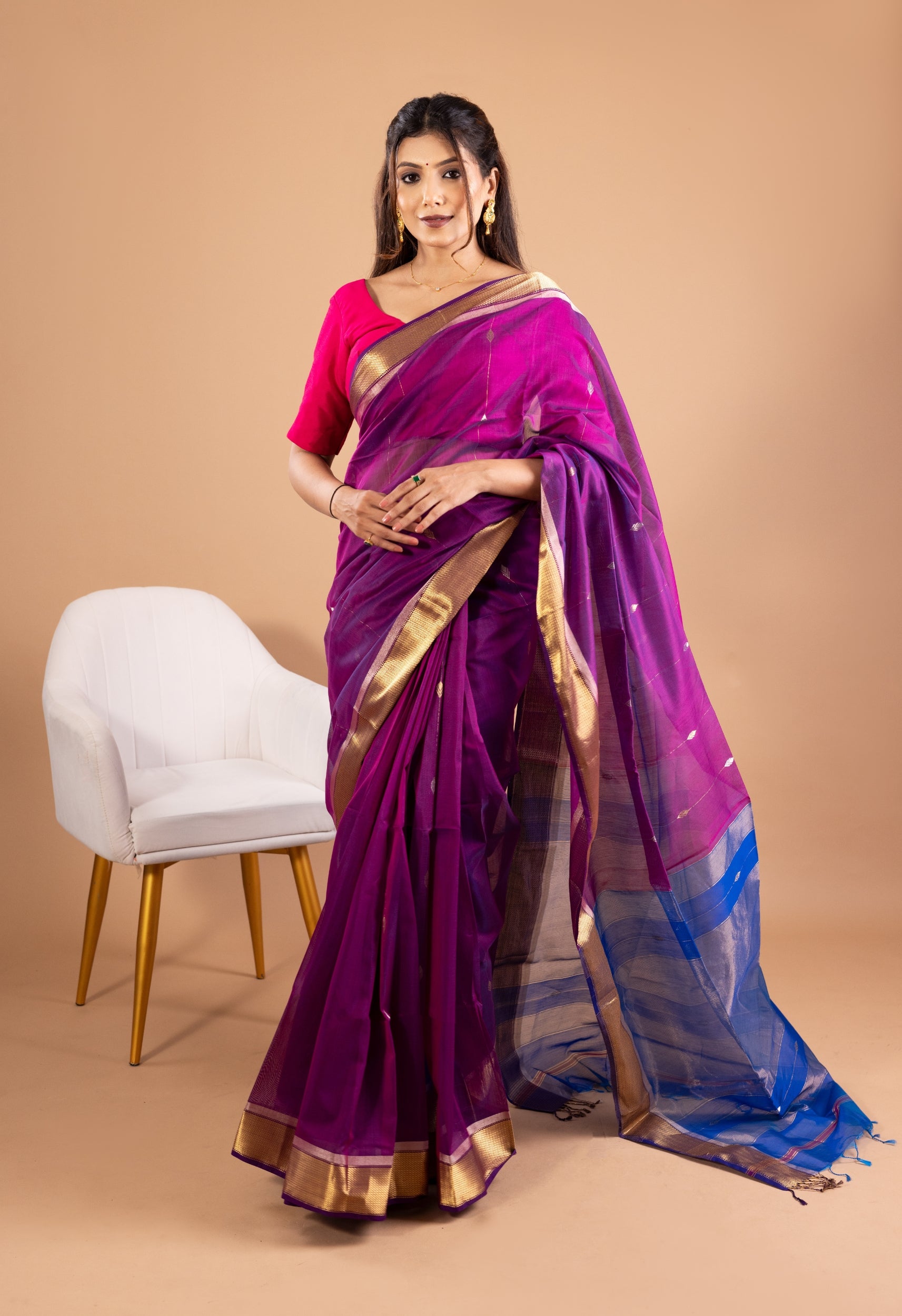 PURPLE VERTICAL BOOTI MAHESHWARI SILK SAREE