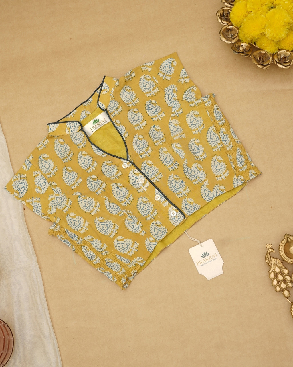 MUSTARD YELLOW  BAGH PRINT BLOUSE