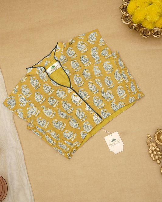 MUSTARD YELLOW  BAGH PRINT BLOUSE