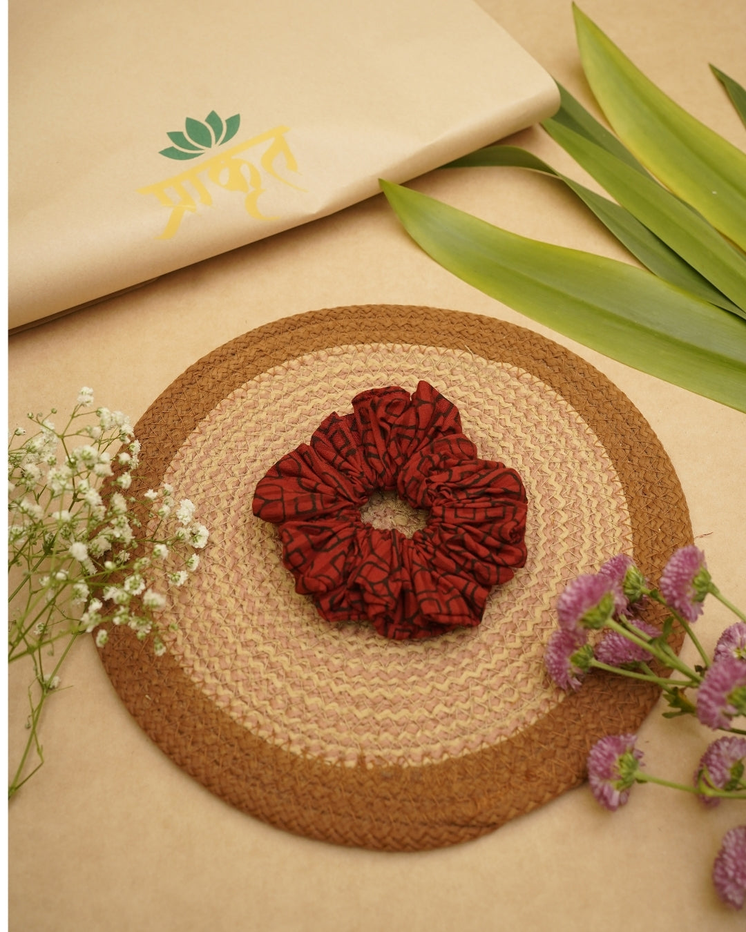 MAROON BLACK BAGH PRINT SCRUNCHIES