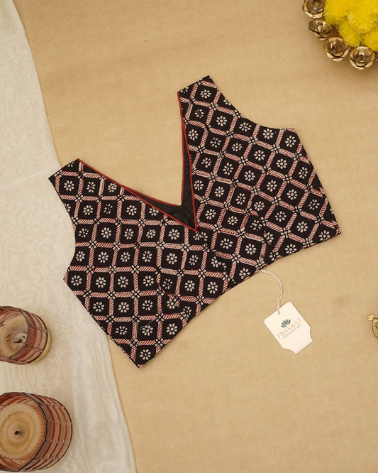 BLACK WHITE SQUANCE BAGH PRINT BLOUSE