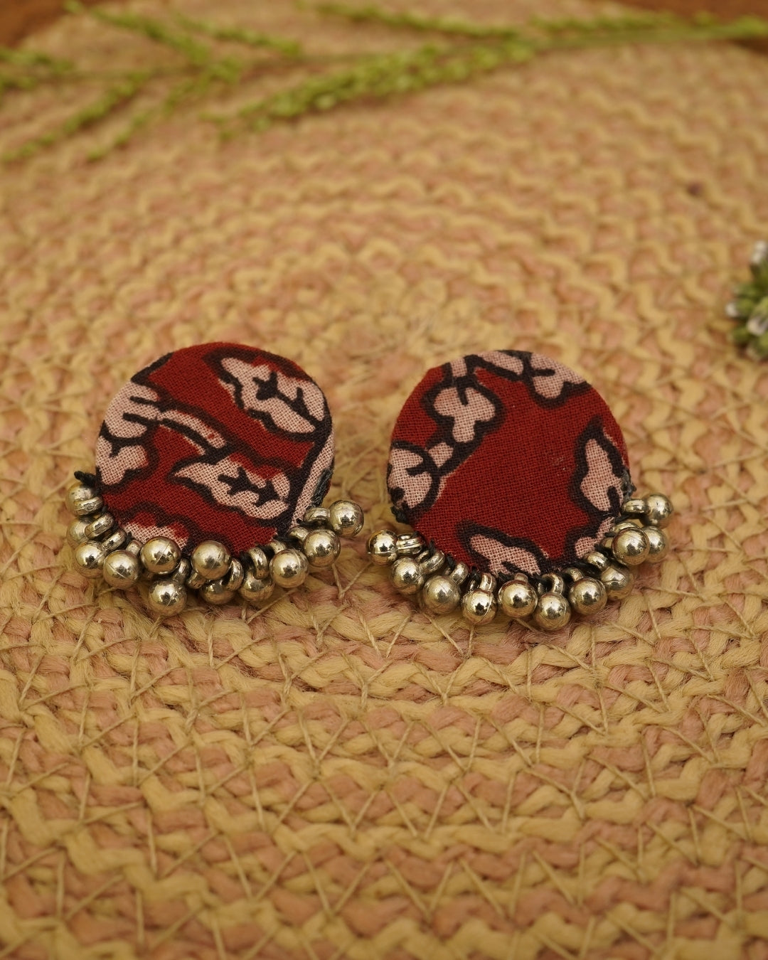 RED WHITE BAGH PRINT EARRING