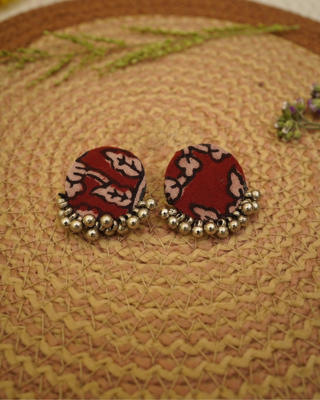 RED WHITE BAGH PRINT EARRING