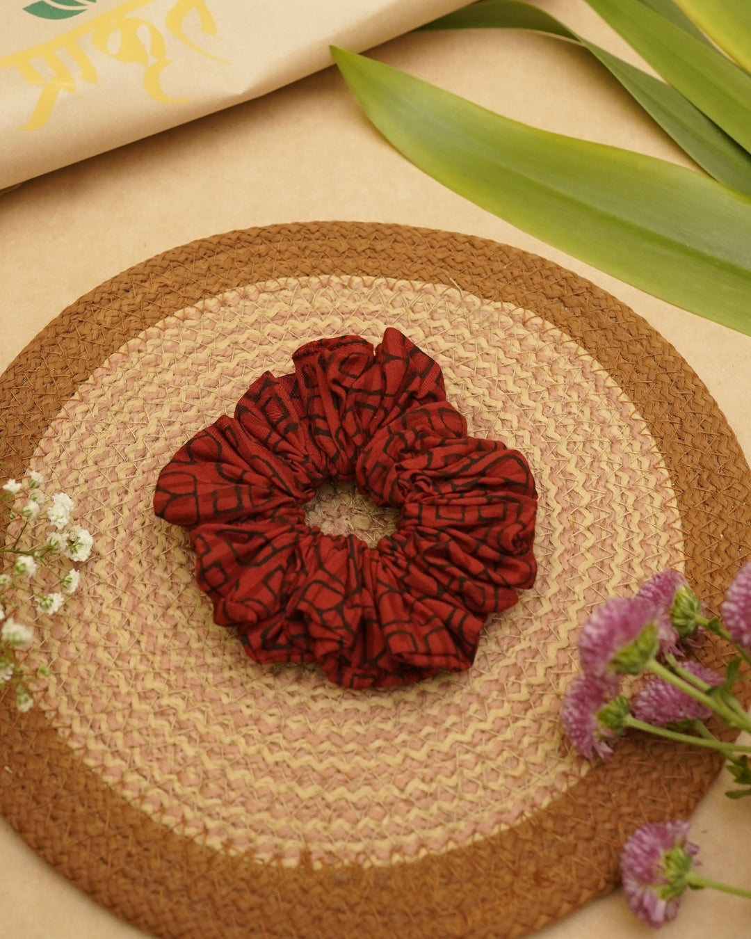 MAROON BLACK BAGH PRINT SCRUNCHIES